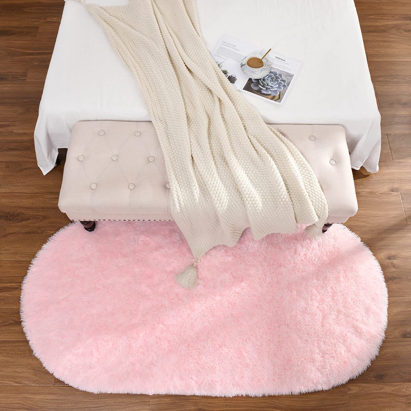 Softlife Fluffy Rugs for Bedroom, Shag Cute Area Rug for Girls and Kids Baby Room Home Decor, 2.6 x 5.3 Feet Oval Indoor Carpet for Nursery Dorm Living Room, Pink - Image 3